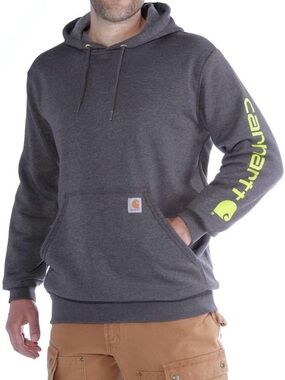 Carhartt Men’s Charcoal Hoodie with Neon Sleeve Logo